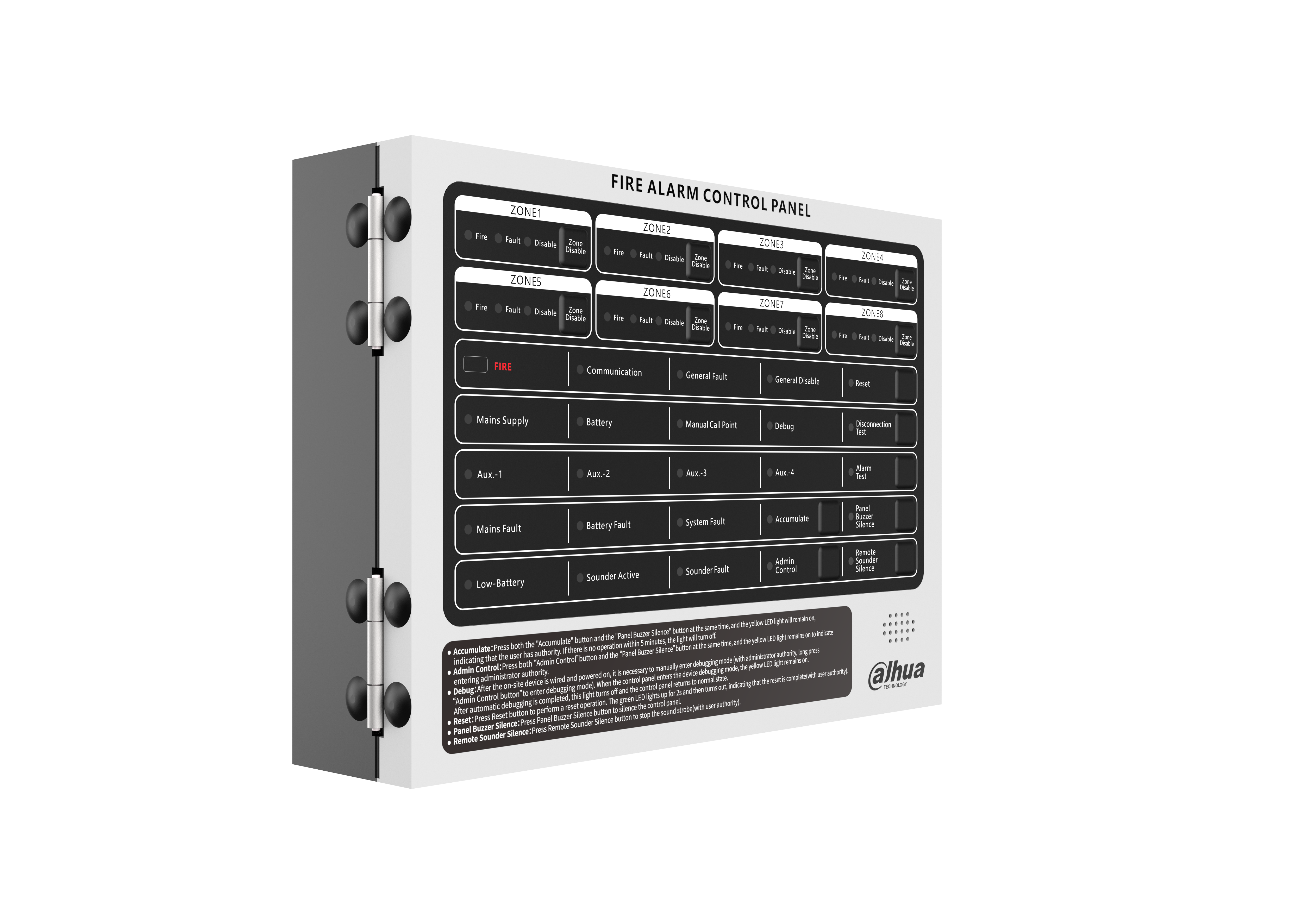 /FP HY-C102-8 სახანძრო არასამისამართო საკონტროლო პანელი, 8 ზონით. კომპლექტში 2⨯2.5Ah@12VDC. #582022