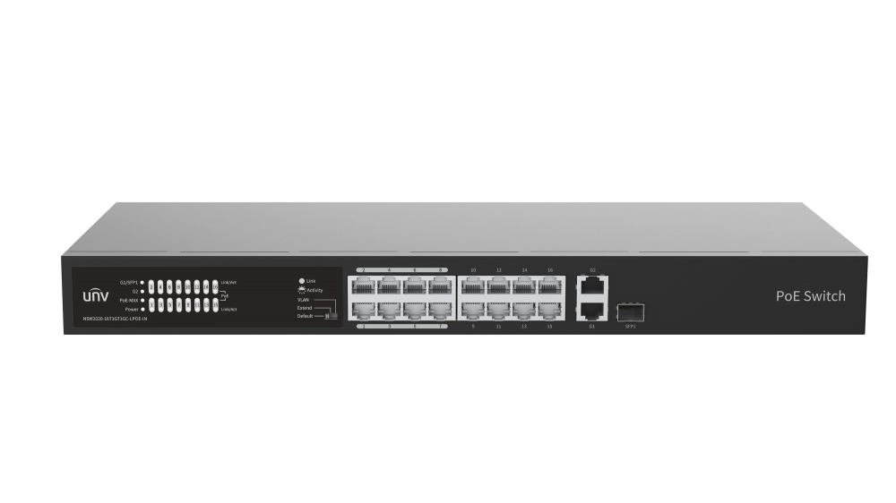 PoE სვიჩი - 16x100 მბ/წმ PoE (at/af) პორტი, 1x1000 მბ/წმ, არამართვადი 125 ვტ - Uniview