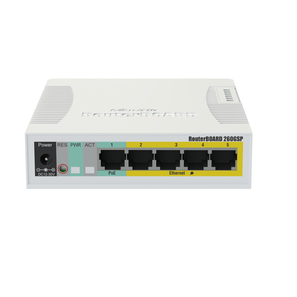 მართვადი PoE სვიჩი - CSS106, Passive PoE, 1G, 4P, 1S, MikroTik