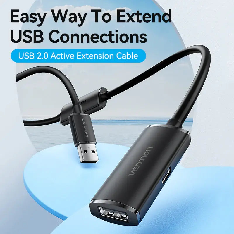 VENTION, CBKBN, USB 2.0 Type-A Male to Type-A Female Active Extension Cable 15M Black.