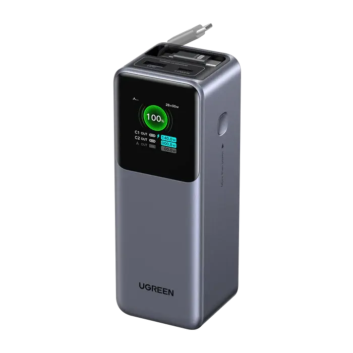 UGREEN, PB726, Power Bank, 20000mAh, 165W, Nexode with Smart Digital Display, With Retractable Type-C, Grey