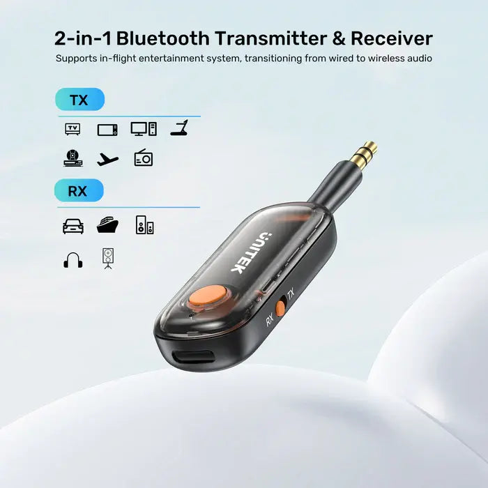 B1111A01, UNITEK, Bluetooth Adapter, 2-in-1 Bluetooth  5.3 Transmitter/Receiver, up to 10 m,  latency 40ms, charge up to 10