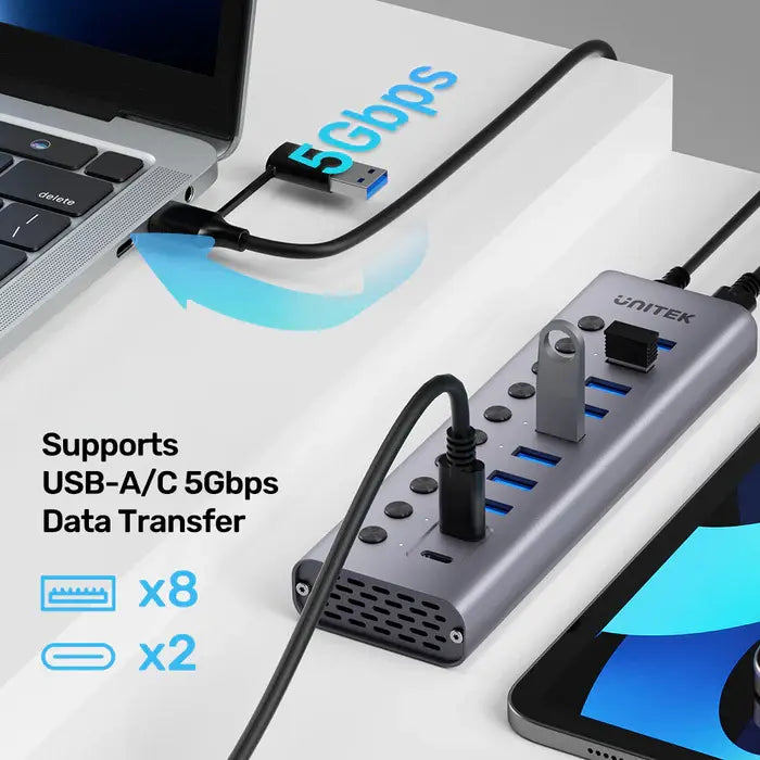 H1315B, UNITEK, USB HUB, 10-in-1 USB-C 5Gbps Hub.