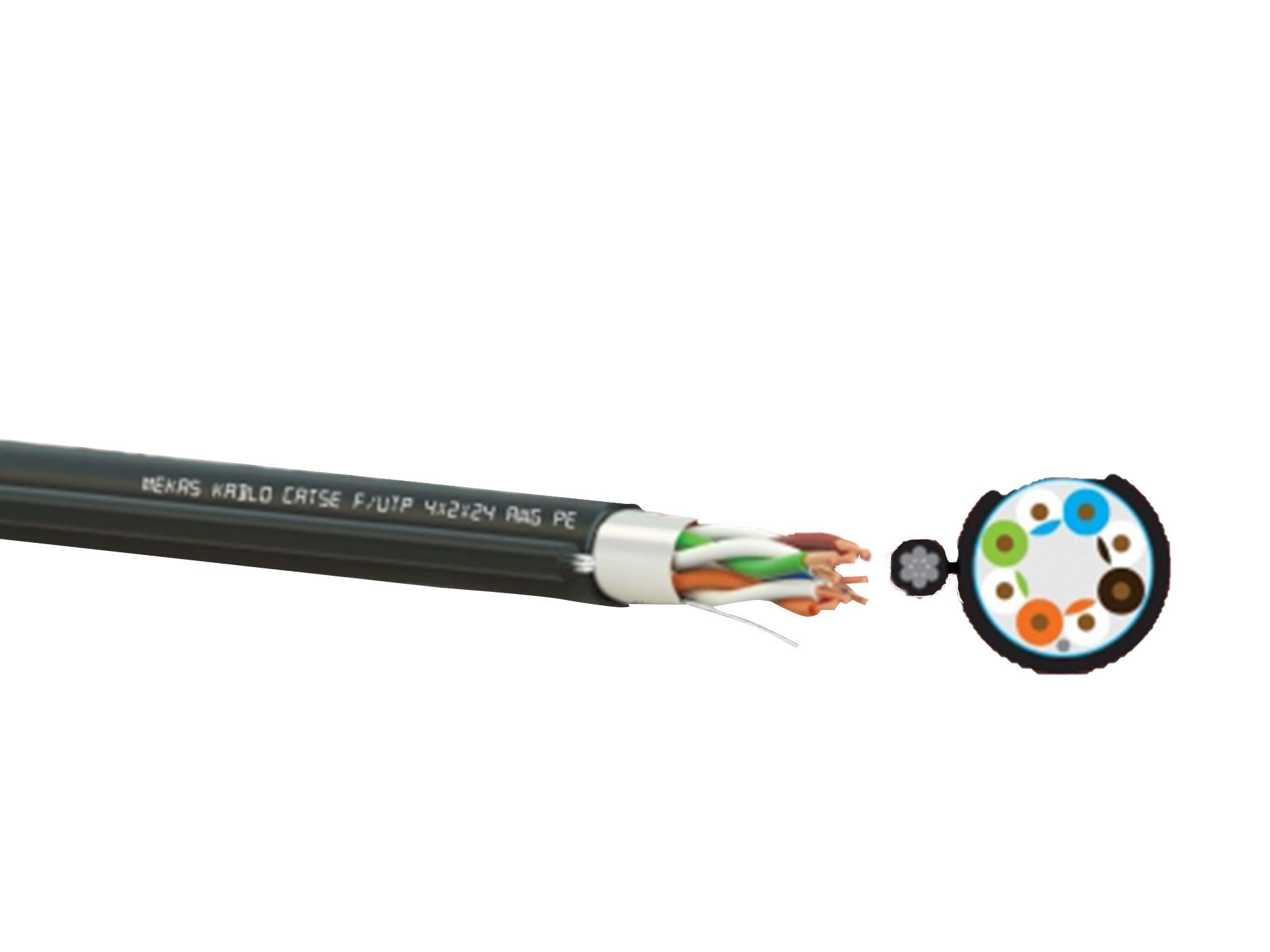 ქსელის კაბელი გარე მონტაჟის (ტროსით) CAT 5e F/UTP 4x2x24 AWG-CU - PE - DATA CABLE with Messenger OUTDOOR (Z11442-AP) - MekasKablo