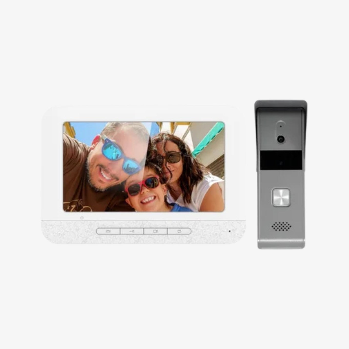 ანალოგური ვიდეო დომოფონის კომპლექტი HiLook VDP-K203 – შიდა მონიტორითა და გარე ბლოკით, განკუთვნილი სახლისა და ოფისის უსაფრთხოებისთვის.