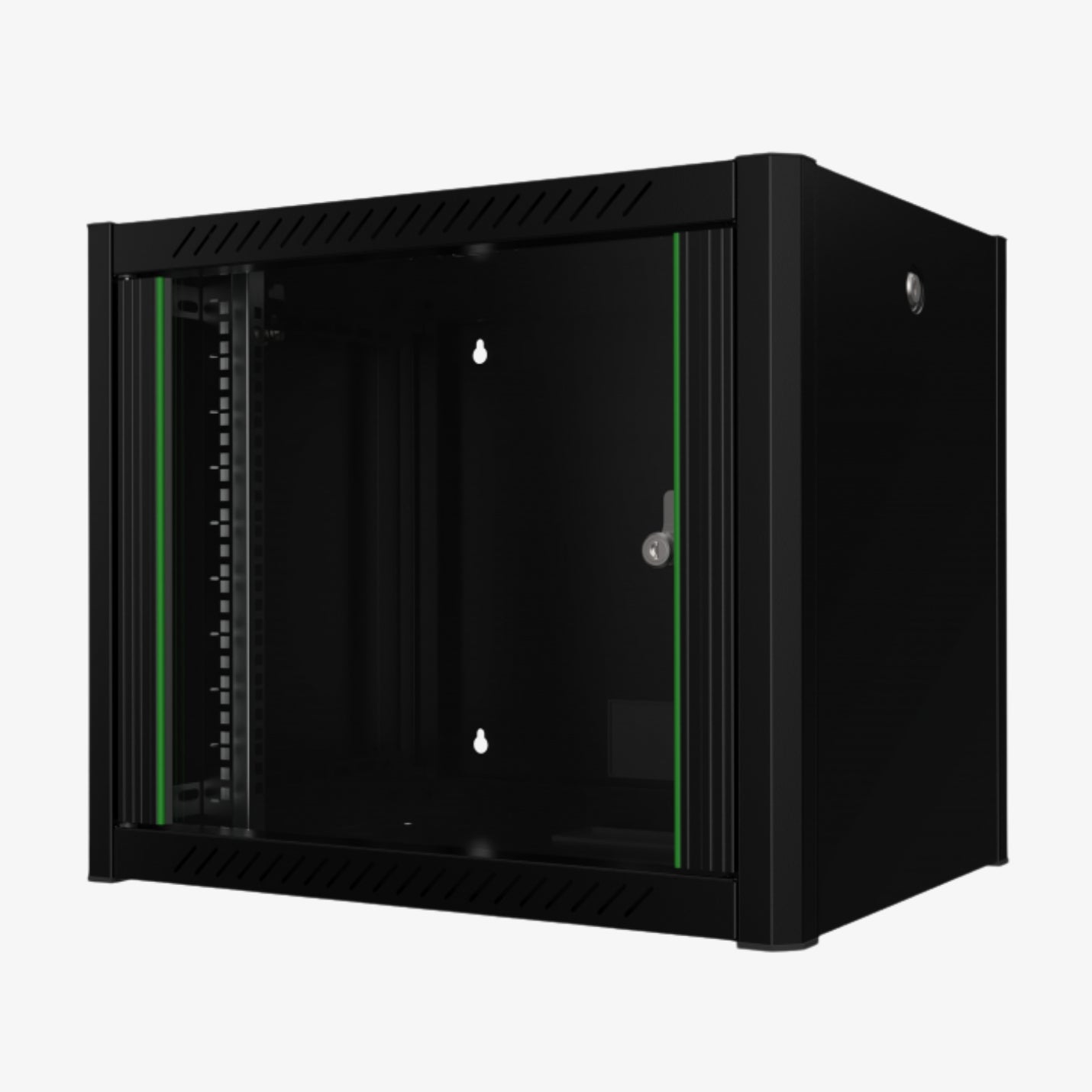 კედლის საკომუნიკაციო კარადა Mirsan 9U, 600x450მმ, შავი – გამძლე ლითონის კარადა ქსელური მოწყობილობებისთვის, შესაფერისი ოფისებისა და სერვერული ოთახებისთვის.